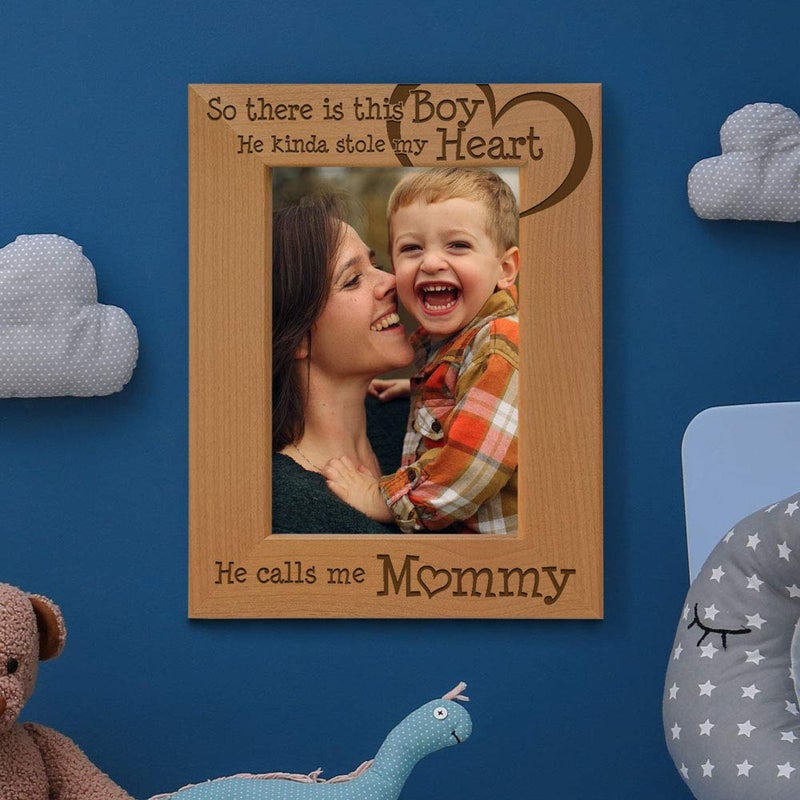 KATE POSH So There is This Boy He Calls me Mommy - Natural Engraved Wood Photo Frame Mother and Son Gifts, Mother's Day, Best Mom Ever, New Baby, (5x7-Vertical) - Image 5